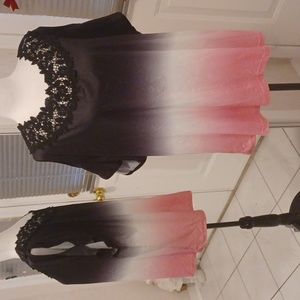 4/$40 New Pink & Black Lacy Cold-Shoulder Top - Size 2XL